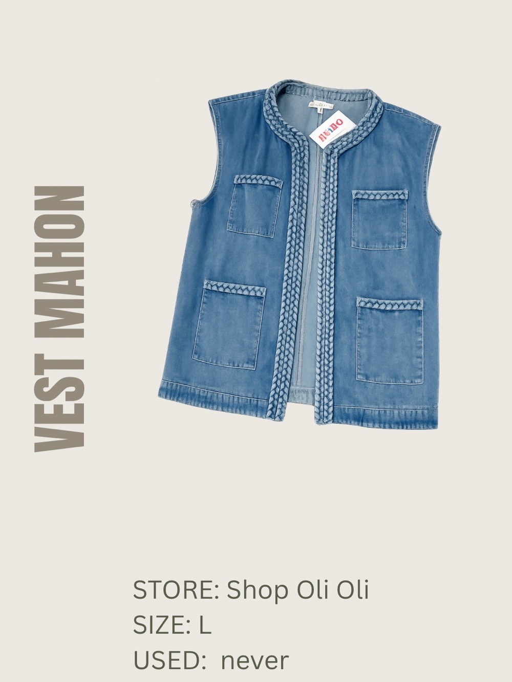 Blue Denim Vest - Braided Trim